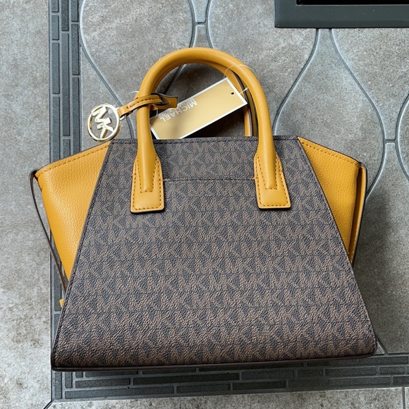 Michael Kors Avril Small Marigold Signature PVC Top Zip Satchel Crossbody Bag - Picture 5 of 16